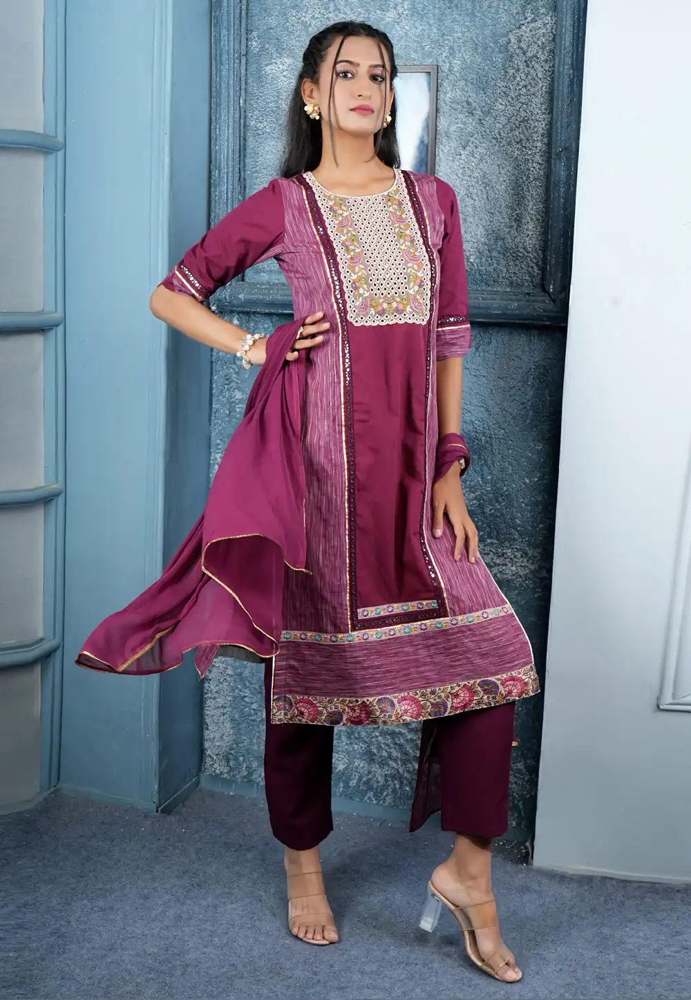 Purple Silk Readymade Pakistani Suit 290501