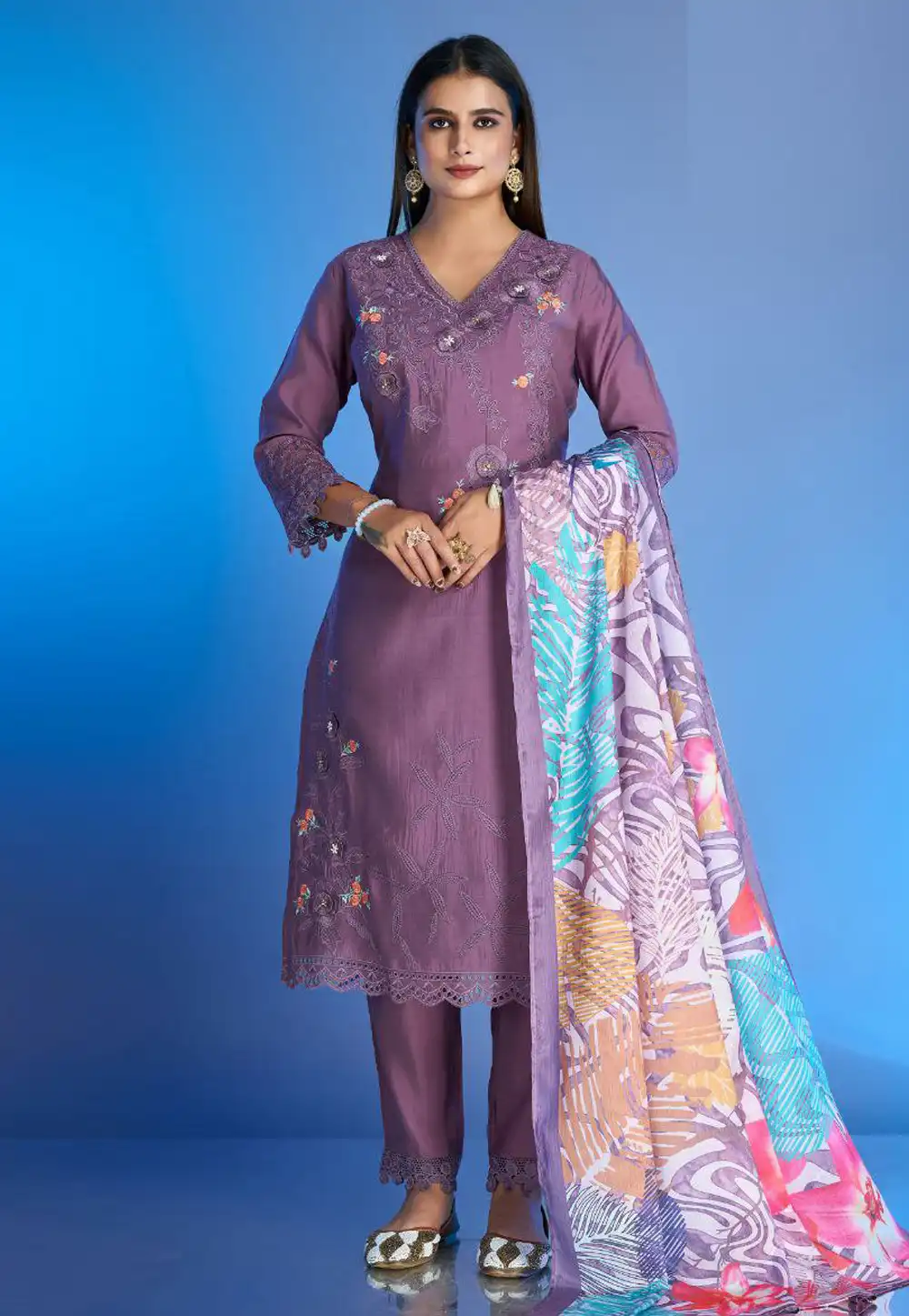 Purple Silk Readymade Pakistani Suit 289015