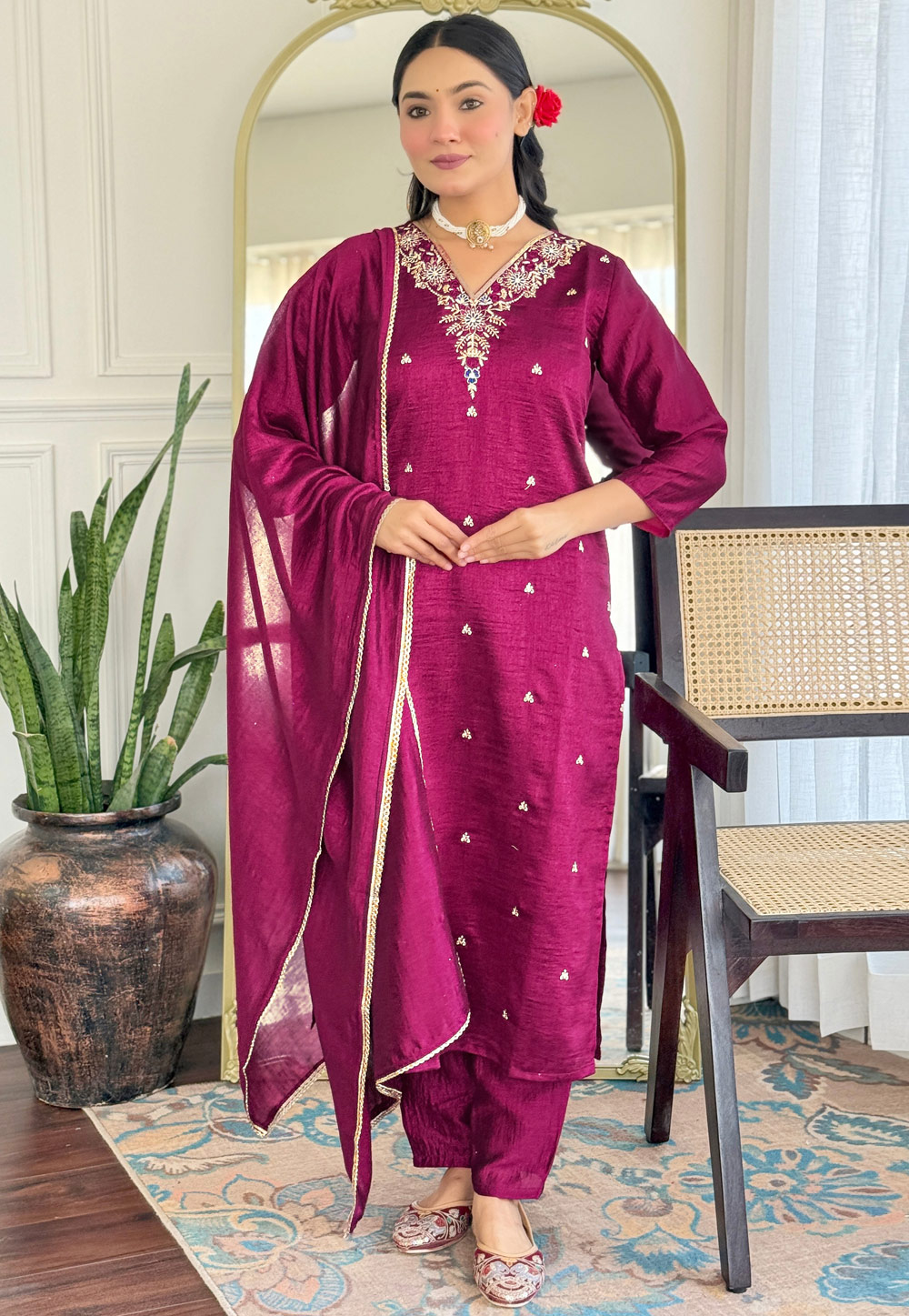 Purple Silk Readymade Pakistani Suit 309536