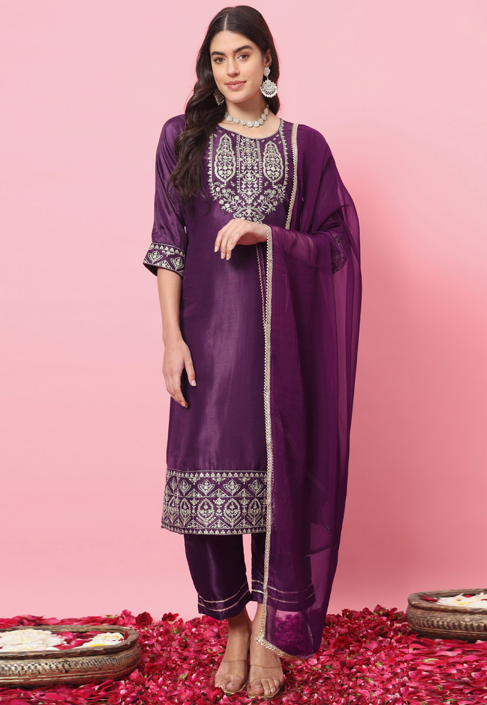 Purple Silk Readymade Pakistani Suit 310862