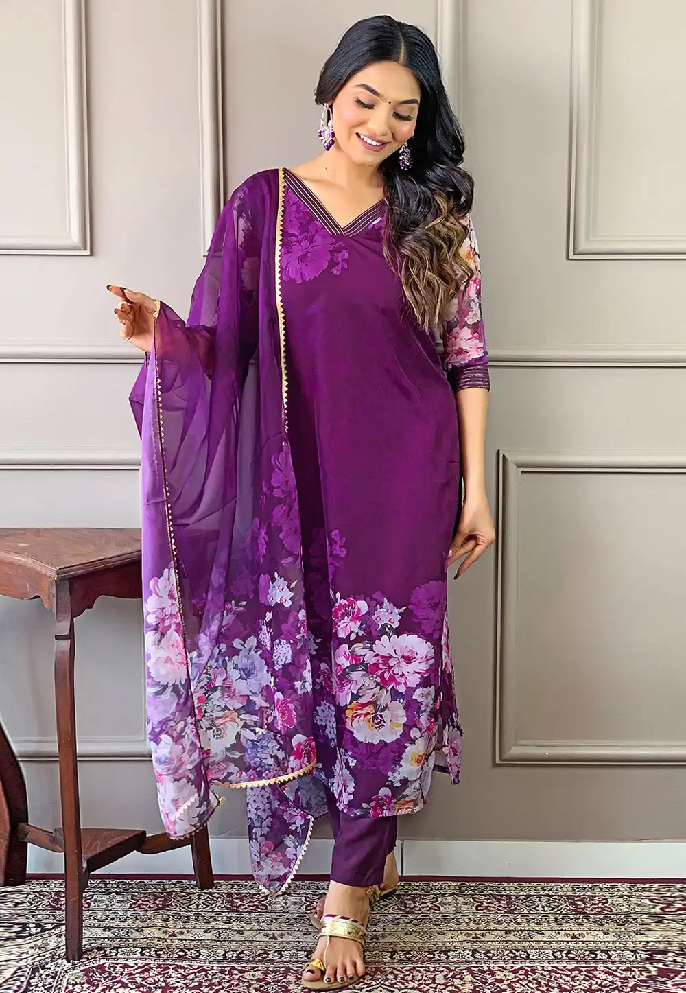 Purple Silk Readymade Pakistani Suit 290814