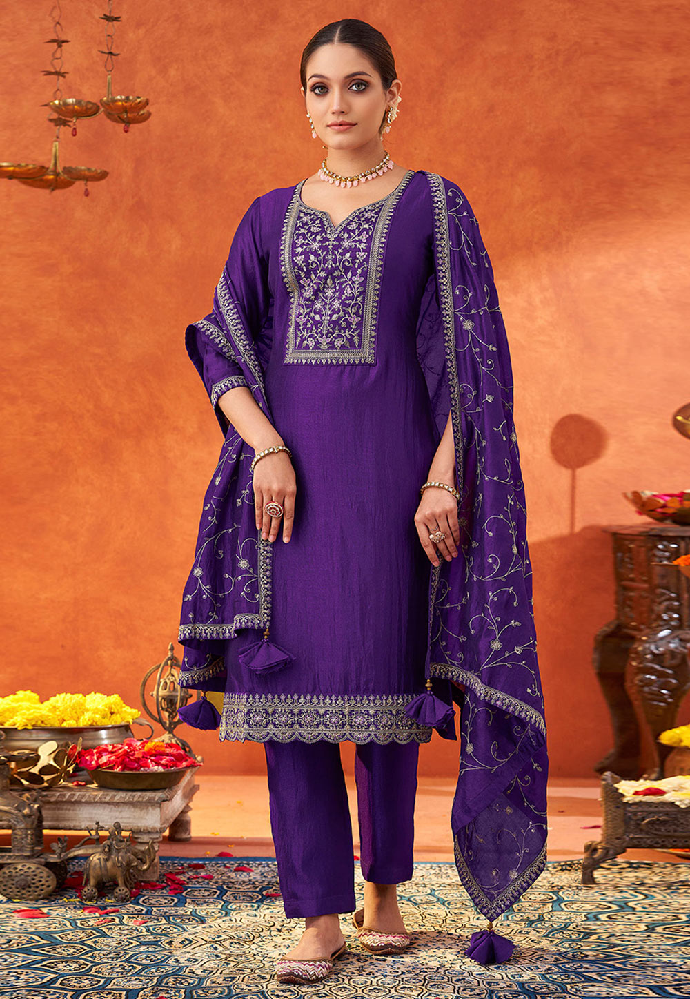 Purple Silk Readymade Pant Style Suit 310581