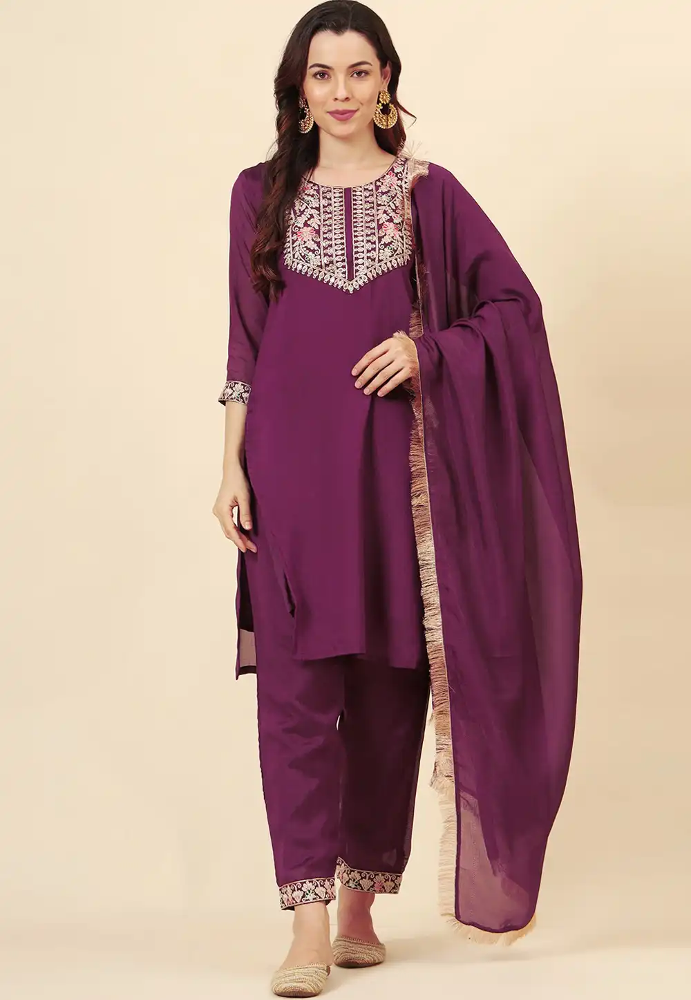 Purple Silk Readymade Pant Style Suit 293694