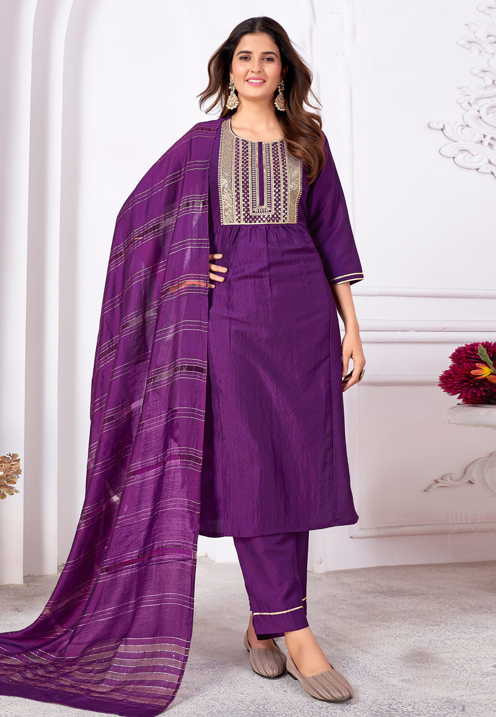 Purple Silk Readymade Pant Style Suit 281513