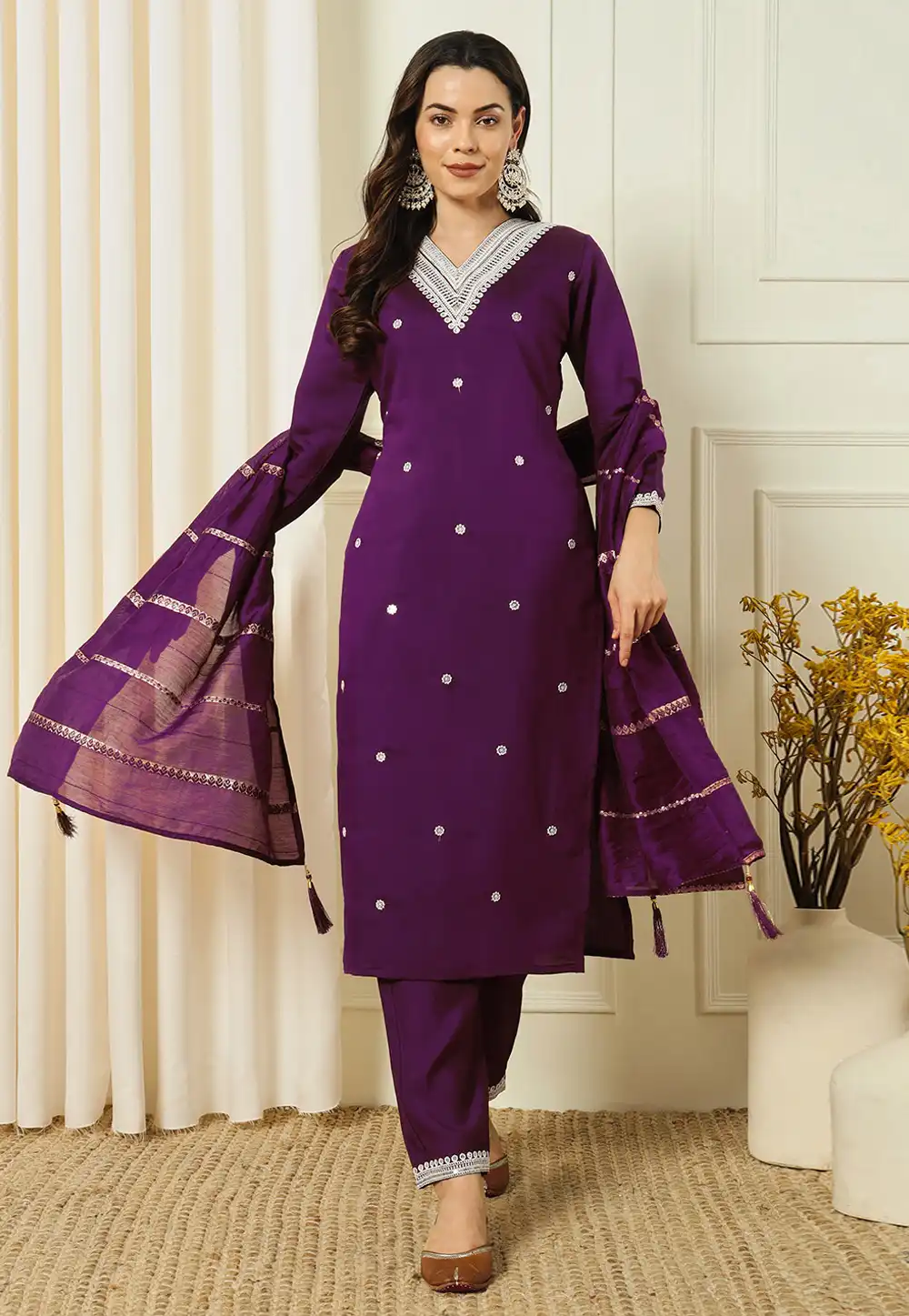 Purple Silk Readymade Pant Style Suit 290556