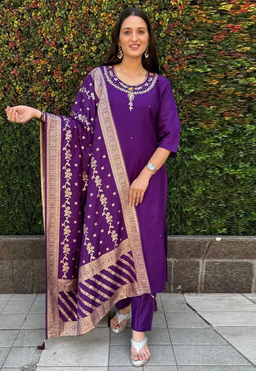 Purple Silk Readymade Pant Style Suit 302543