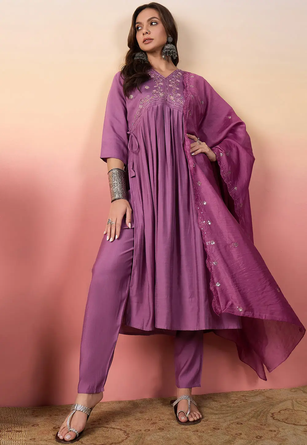 Purple Silk Readymade Pant Style Suit 296551