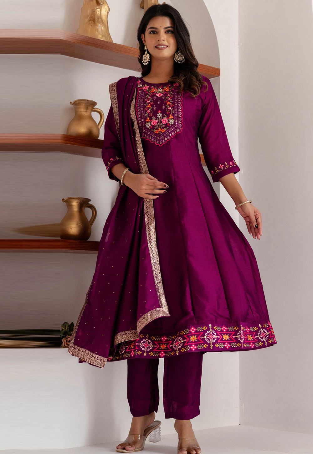 Purple Silk Readymade Pant Style Suit 309698