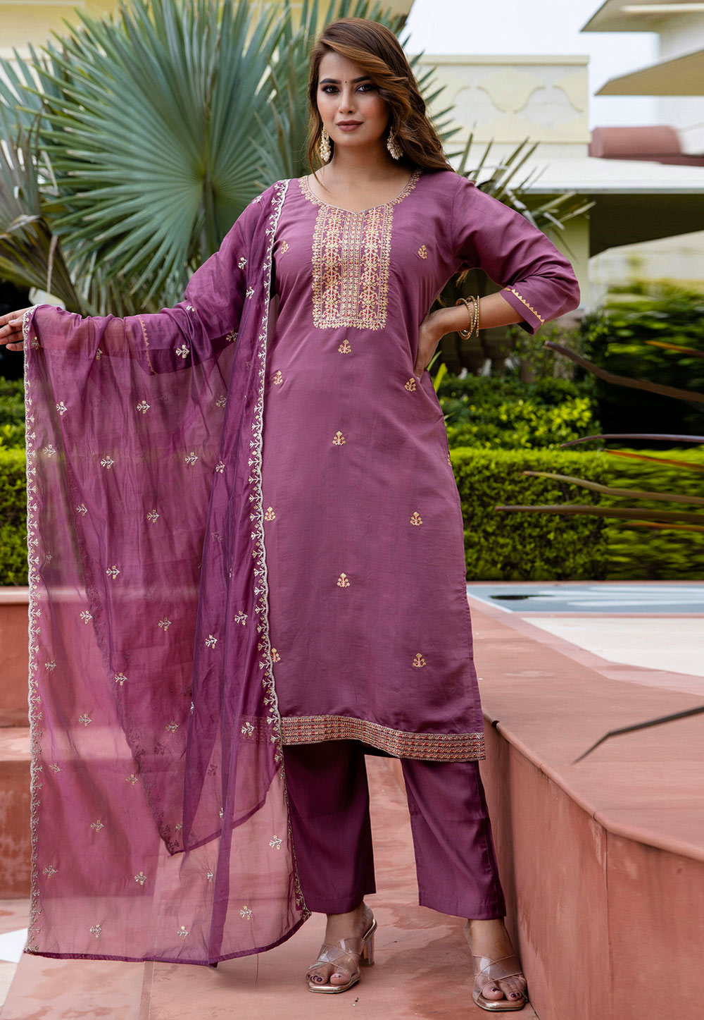 Purple Silk Readymade Pant Style Suit 309695