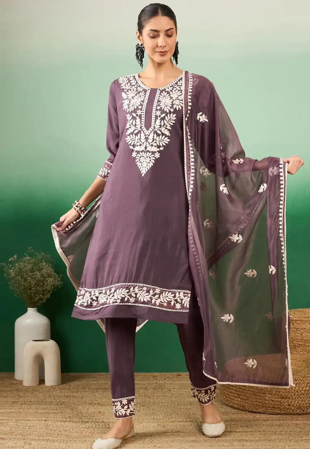 Purple Silk Readymade Pant Style Suit 289811