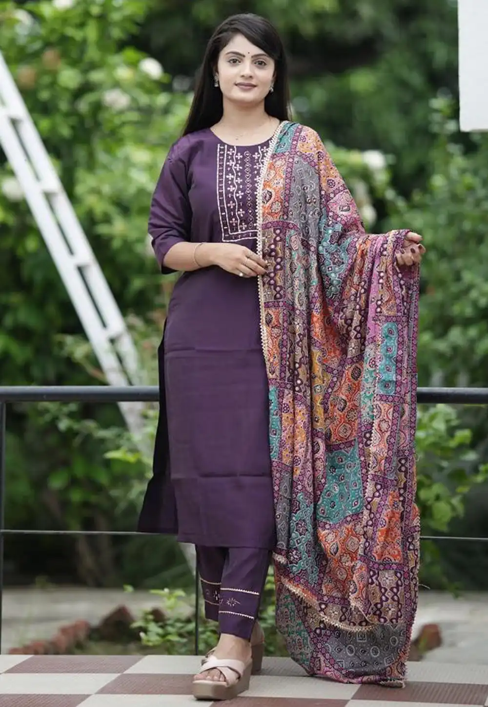 Purple Silk Readymade Pant Style Suit 292084