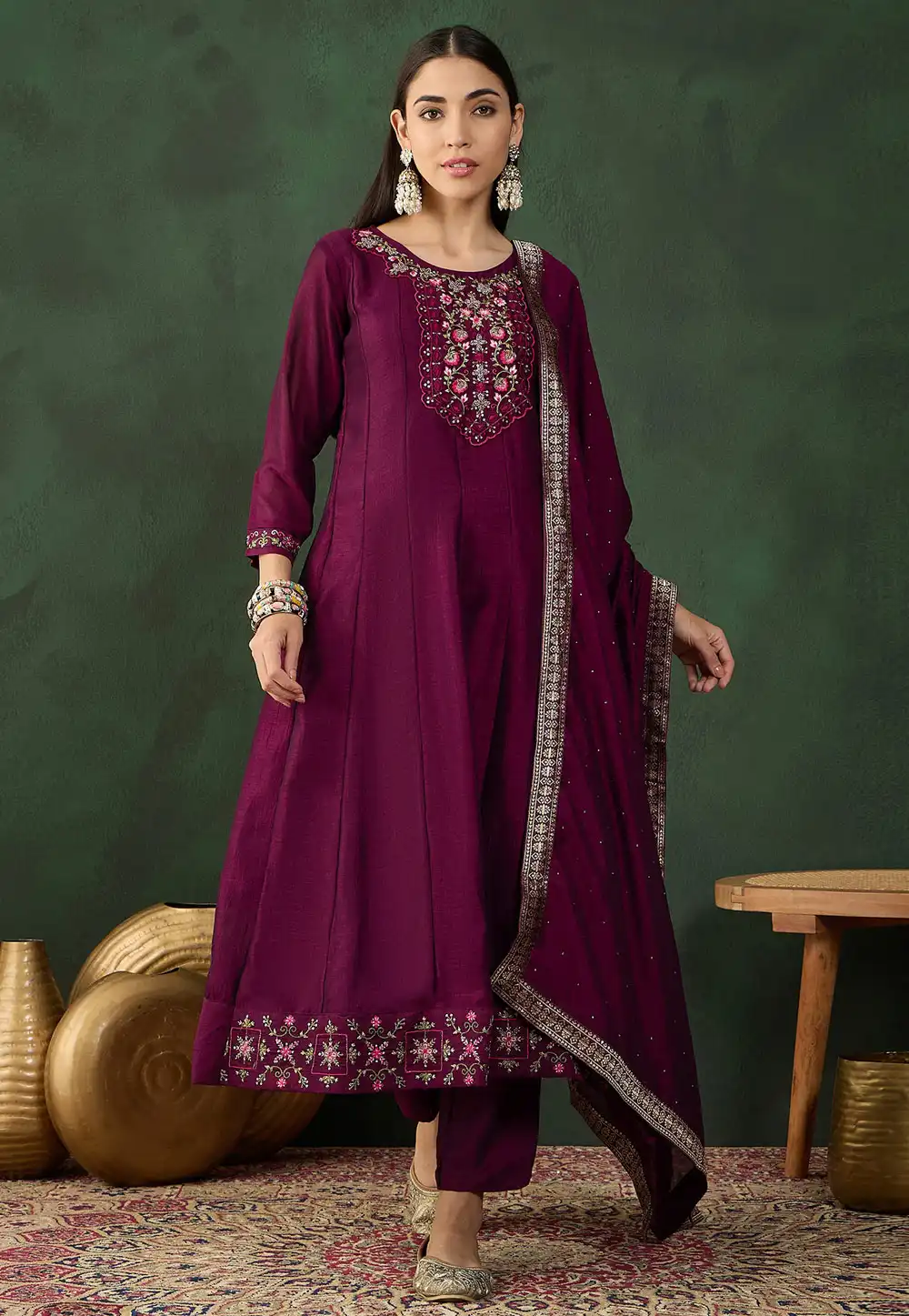 Purple Silk Readymade Pant Style Suit 293528