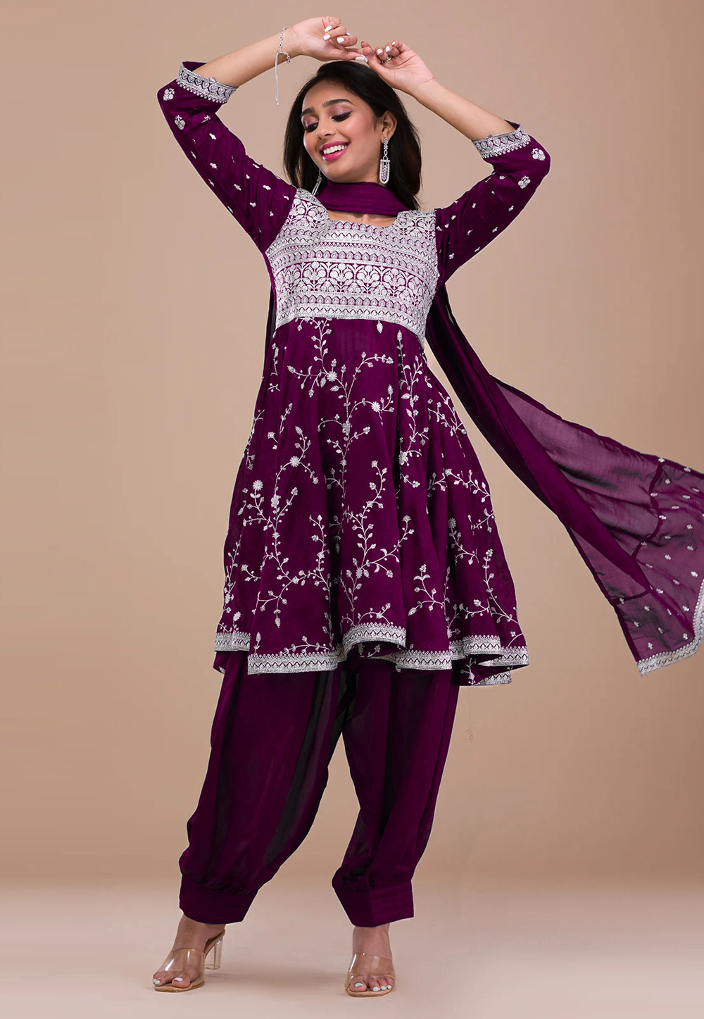 Purple Silk Readymade Patiala Suit 280225