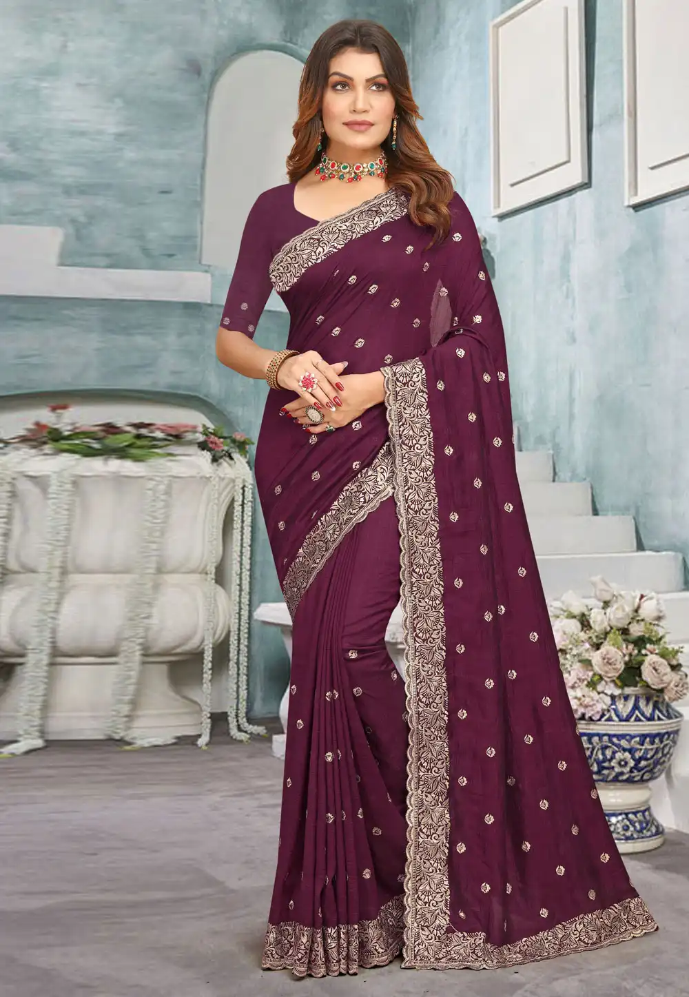 Purple Silk Saree With Blouse 293057