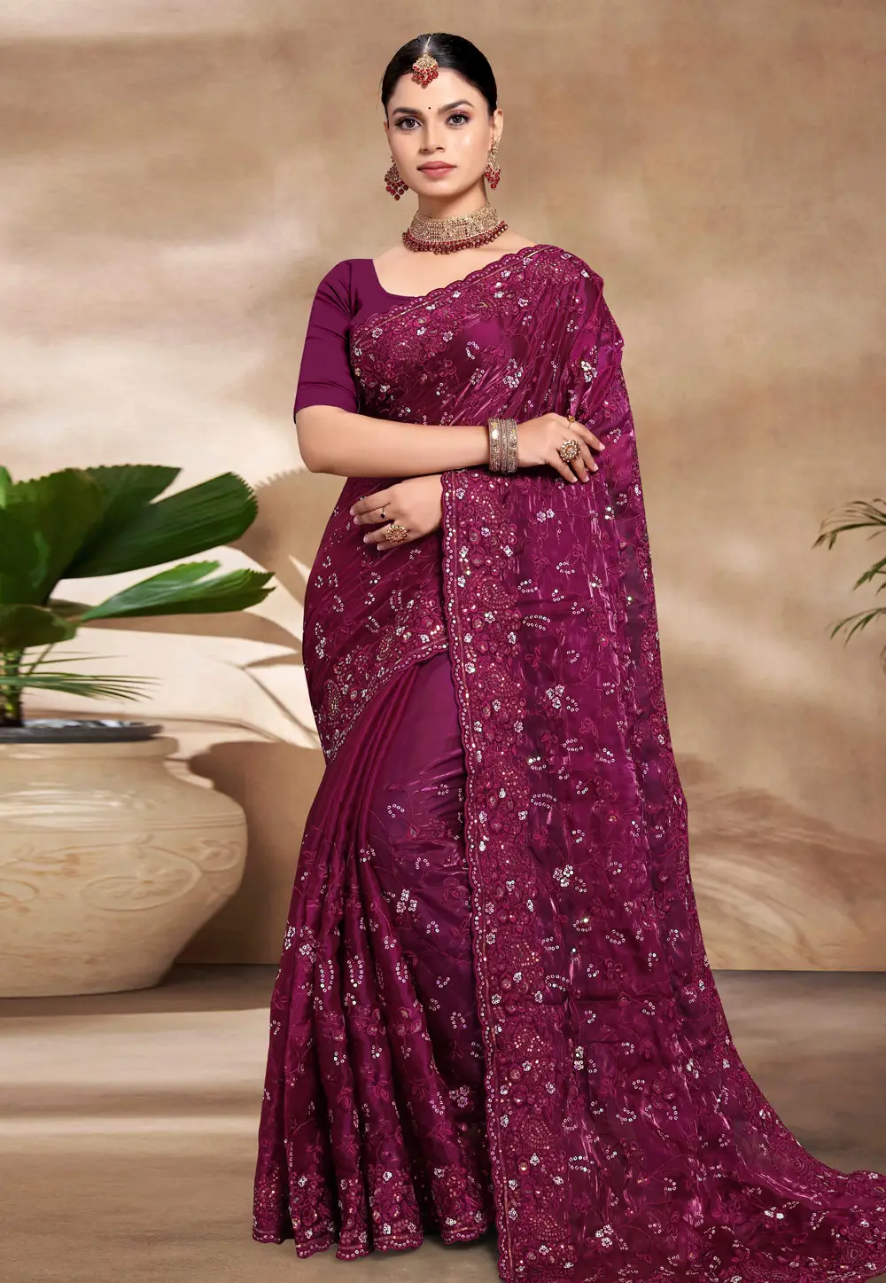 Purple Silk Saree With Blouse 296218