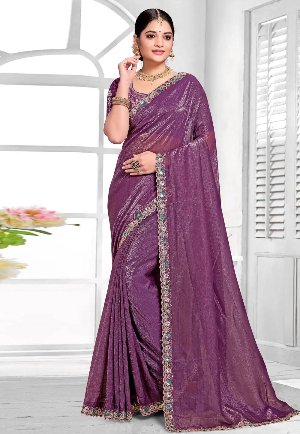 Purple Silk Saree With Blouse 303617