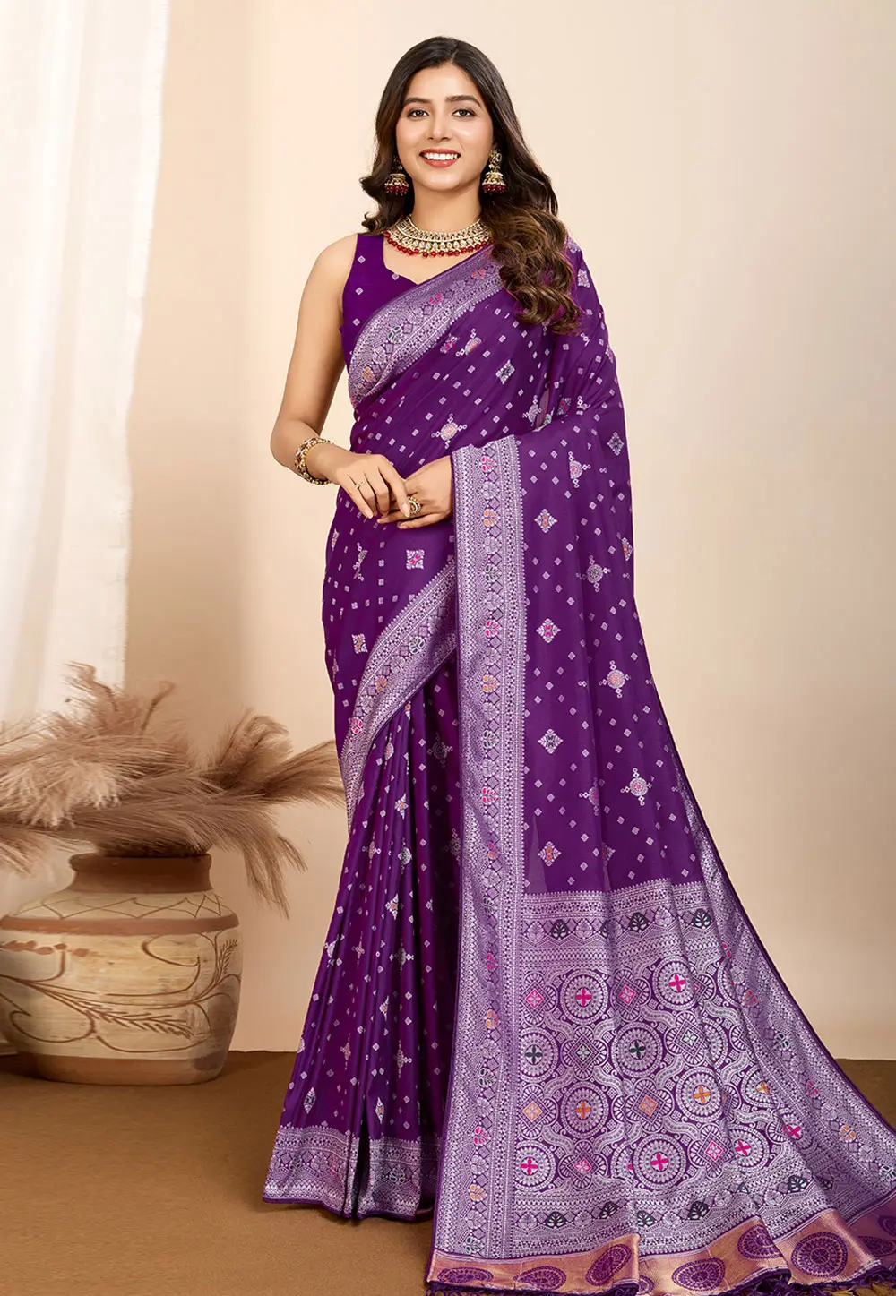 Purple Silk Saree With Blouse 304116