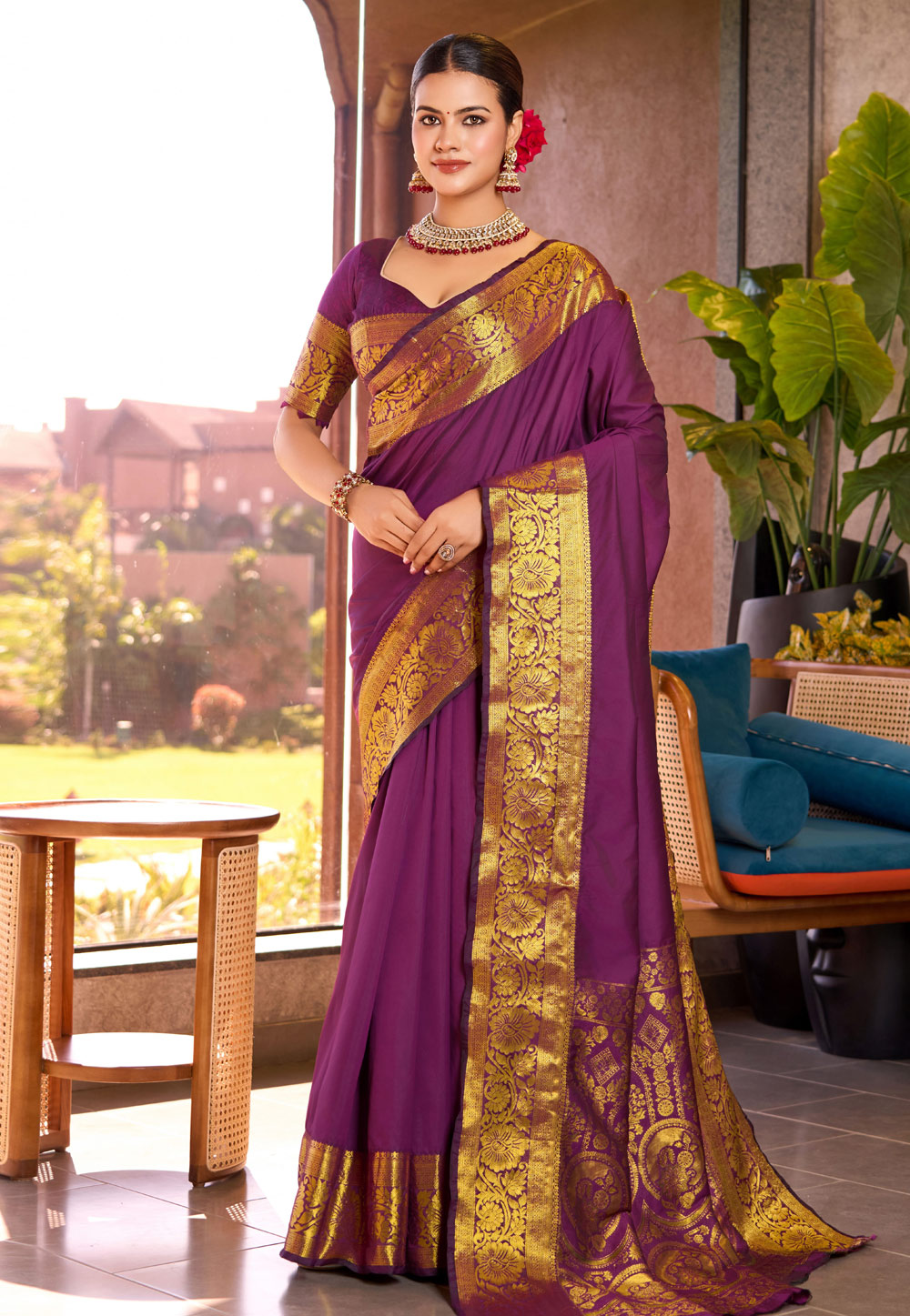 Purple Silk Saree With Blouse 305606