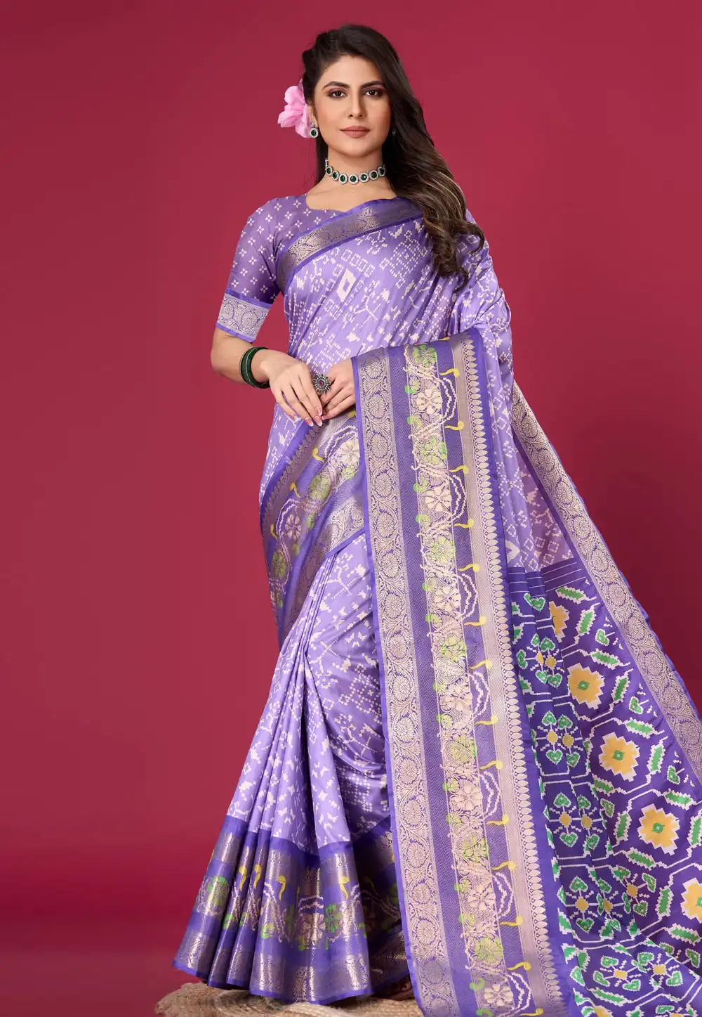 Purple Silk Satin Patola Saree 289283