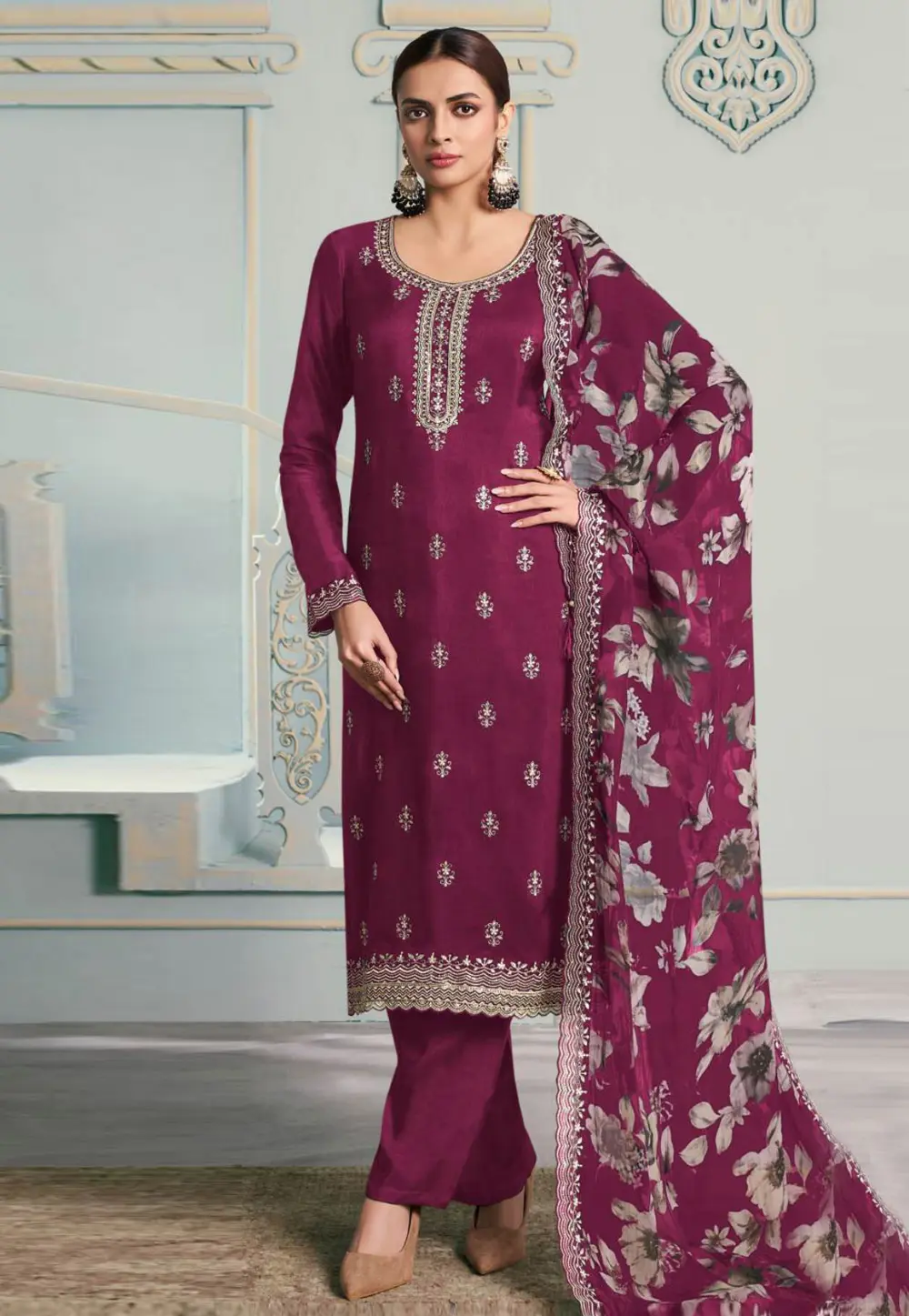 Purple Silk Straight Suit 298631