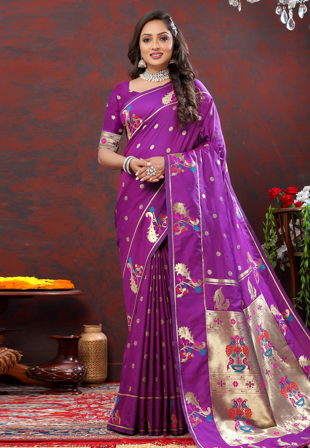 Purple Soft Silk Saree With Blouse 279588