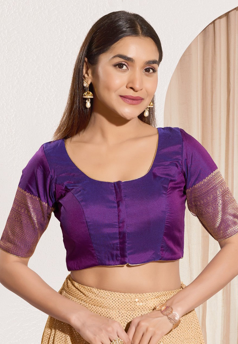 Purple Taffeta Readymade Blouse 310668