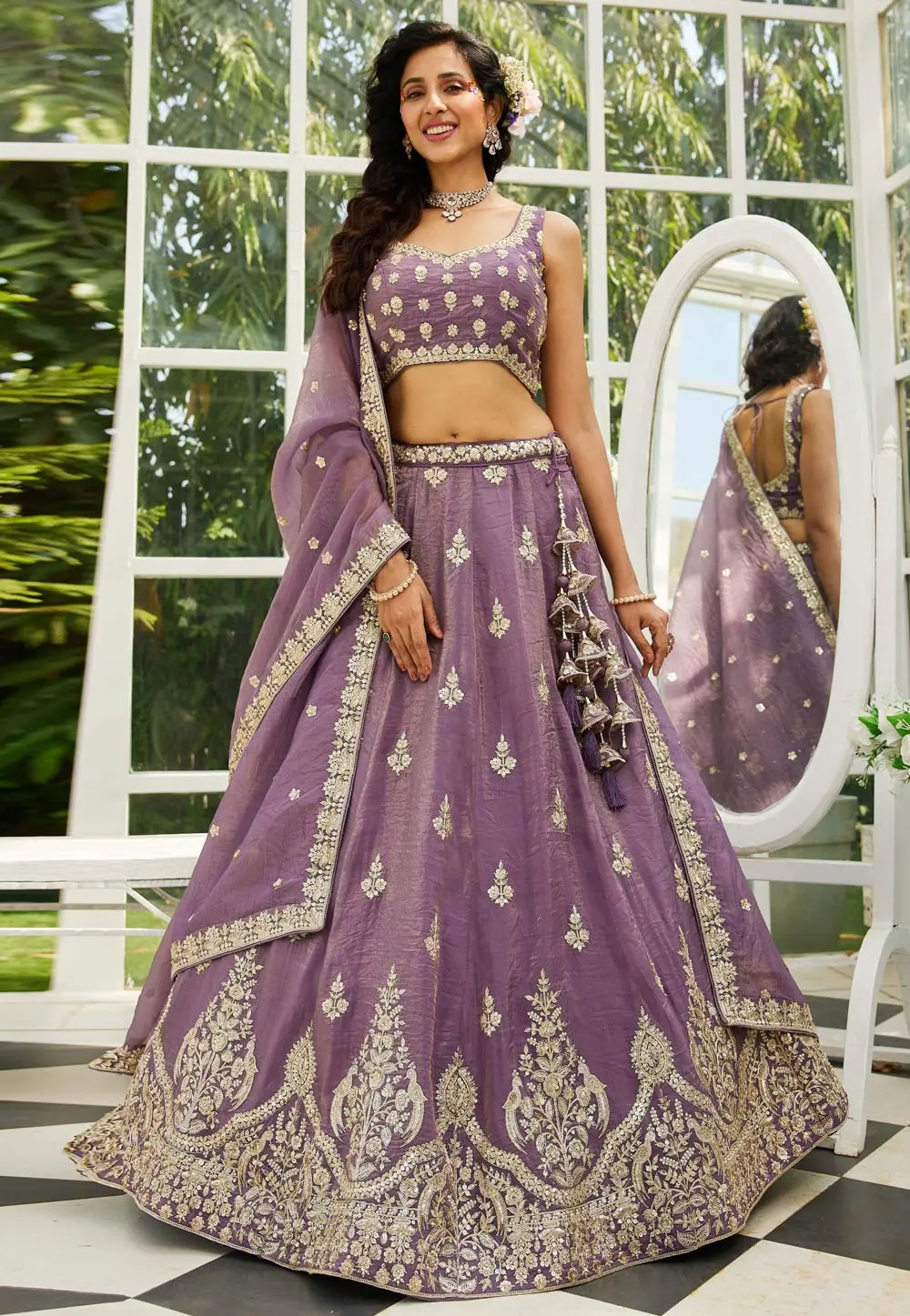 Purple Tissue Lehenga Choli 304195