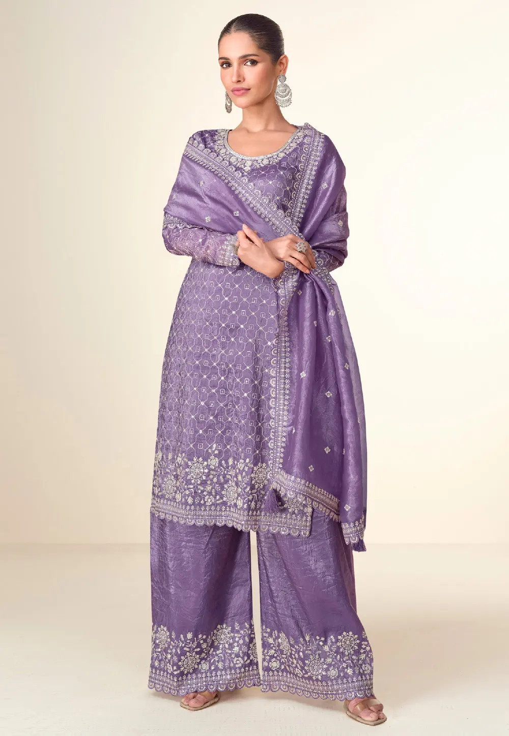 Purple Tissue Pakistani Suit 297317