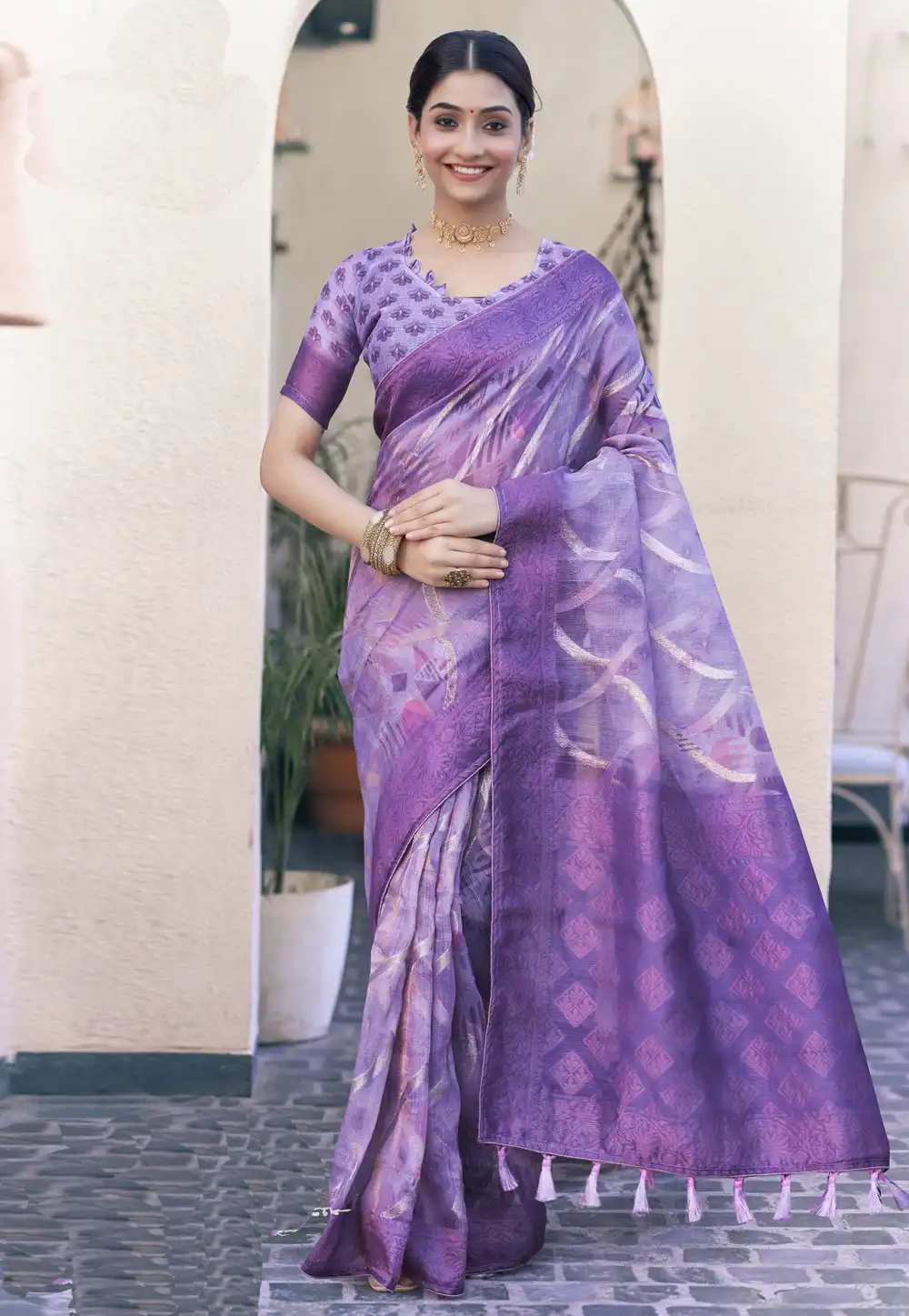 Purple Tissue Saree With Blouse 289105