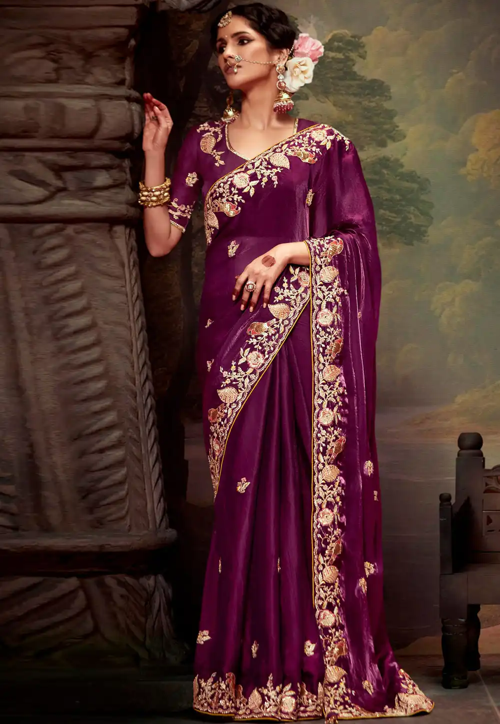 Purple Tissue Saree With Blouse 293630