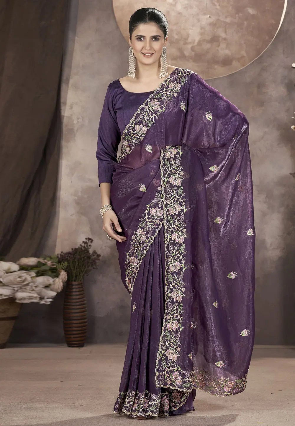 Purple Tissue Saree With Blouse 302532