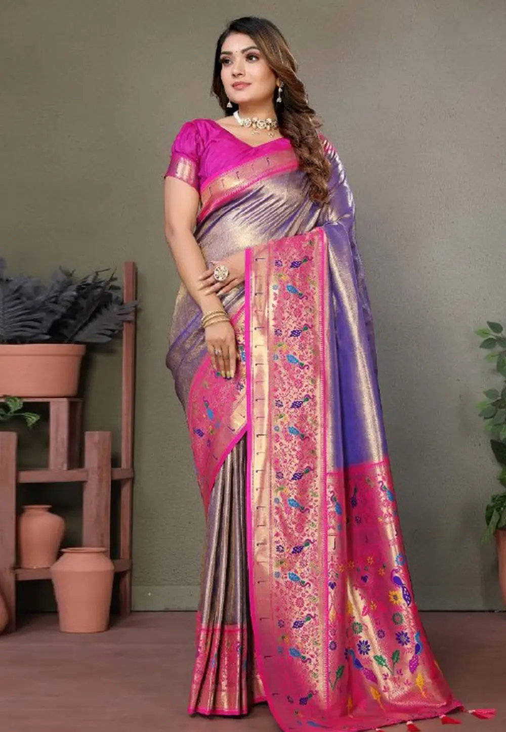 Purple Tissue Silk Saree With Blouse 302001