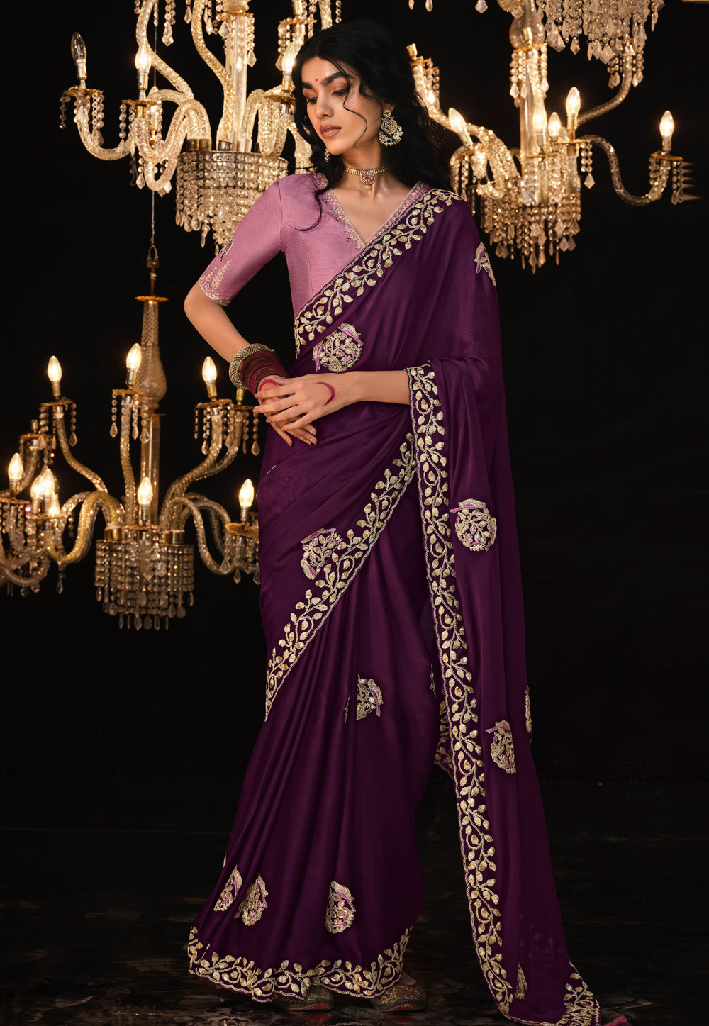 Purple Tissue Silk Saree With Blouse 285697