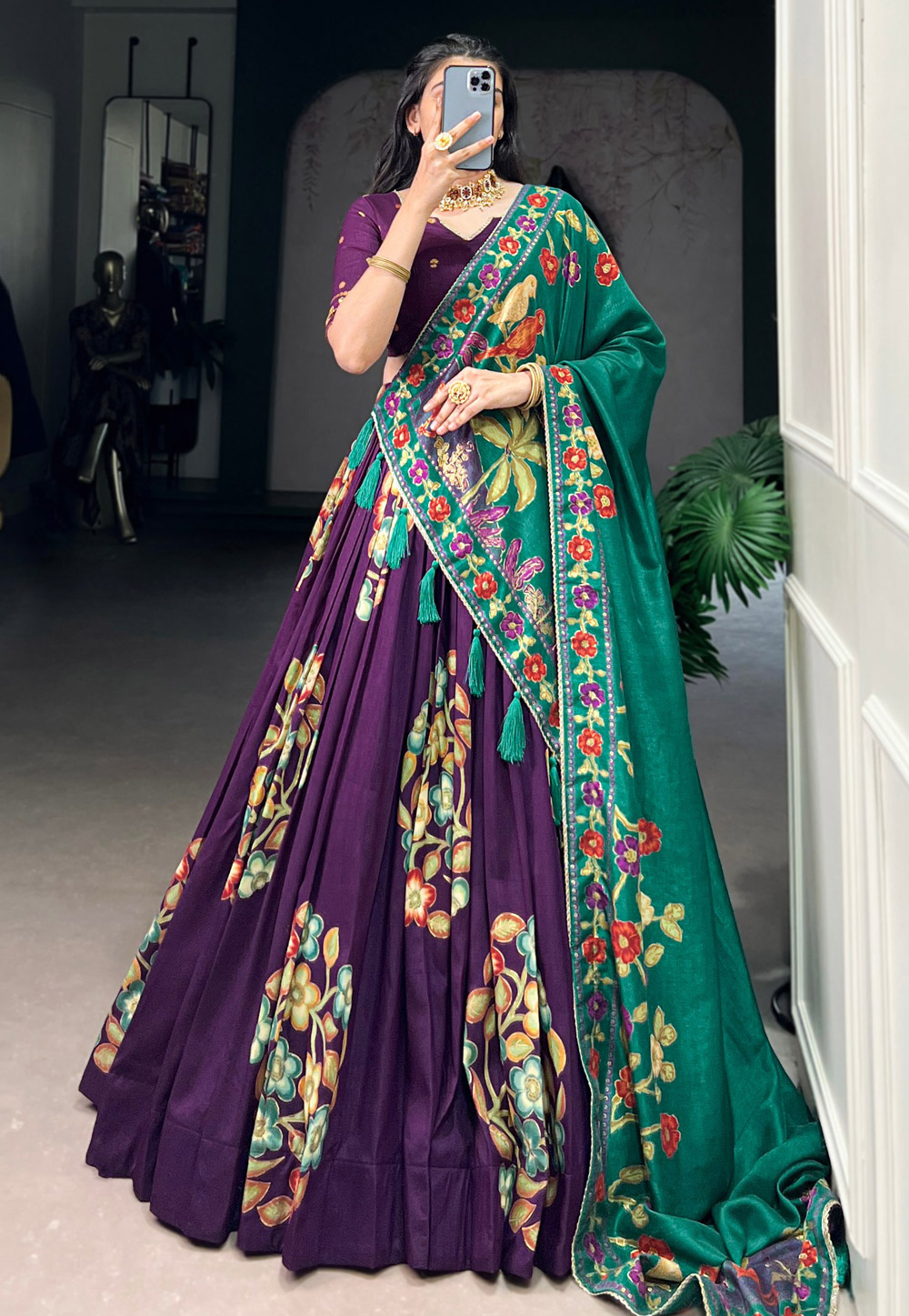 Purple Tussar Silk Floral Lehenga choli 309715