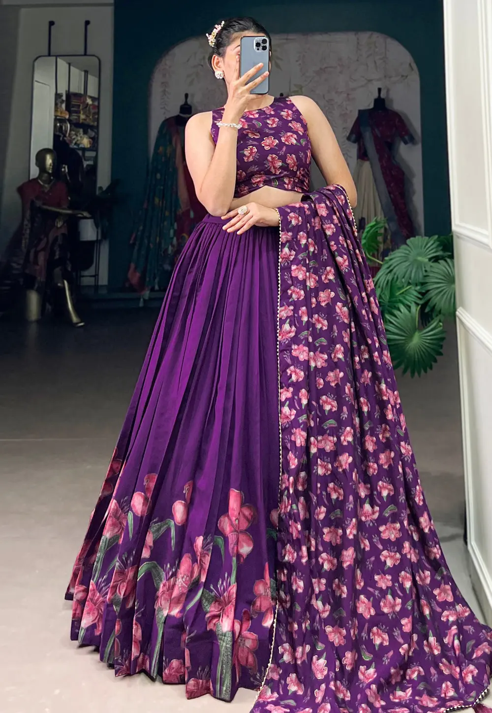 Purple Tussar Silk Floral print Lehenga choli 302736