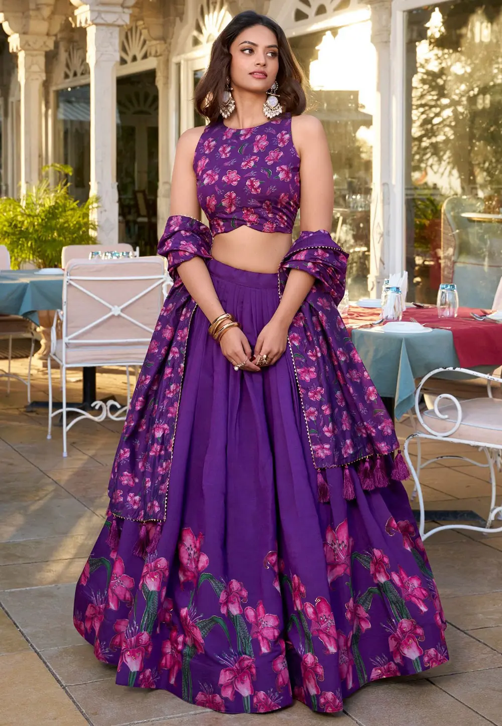 Purple Tussar Silk Floral print Lehenga choli 303697