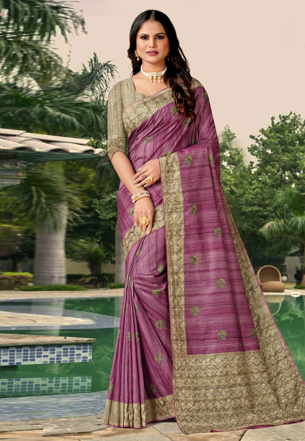 Purple Tussar Silk Saree With Blouse 278992