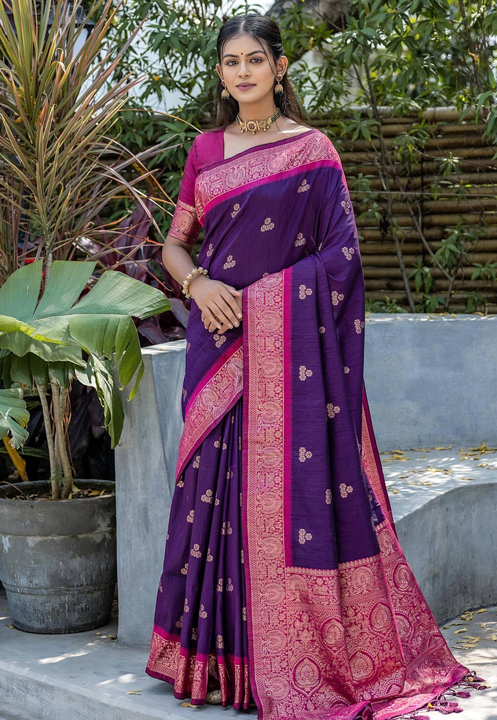 Purple Tussar Silk Saree With Blouse 282824