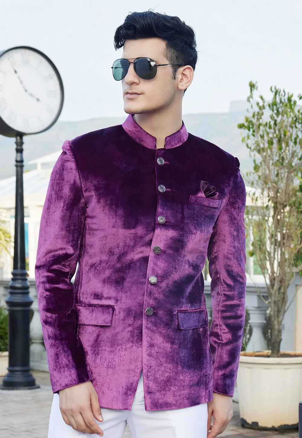 Purple Velvet Jodhpuri Suit 302201