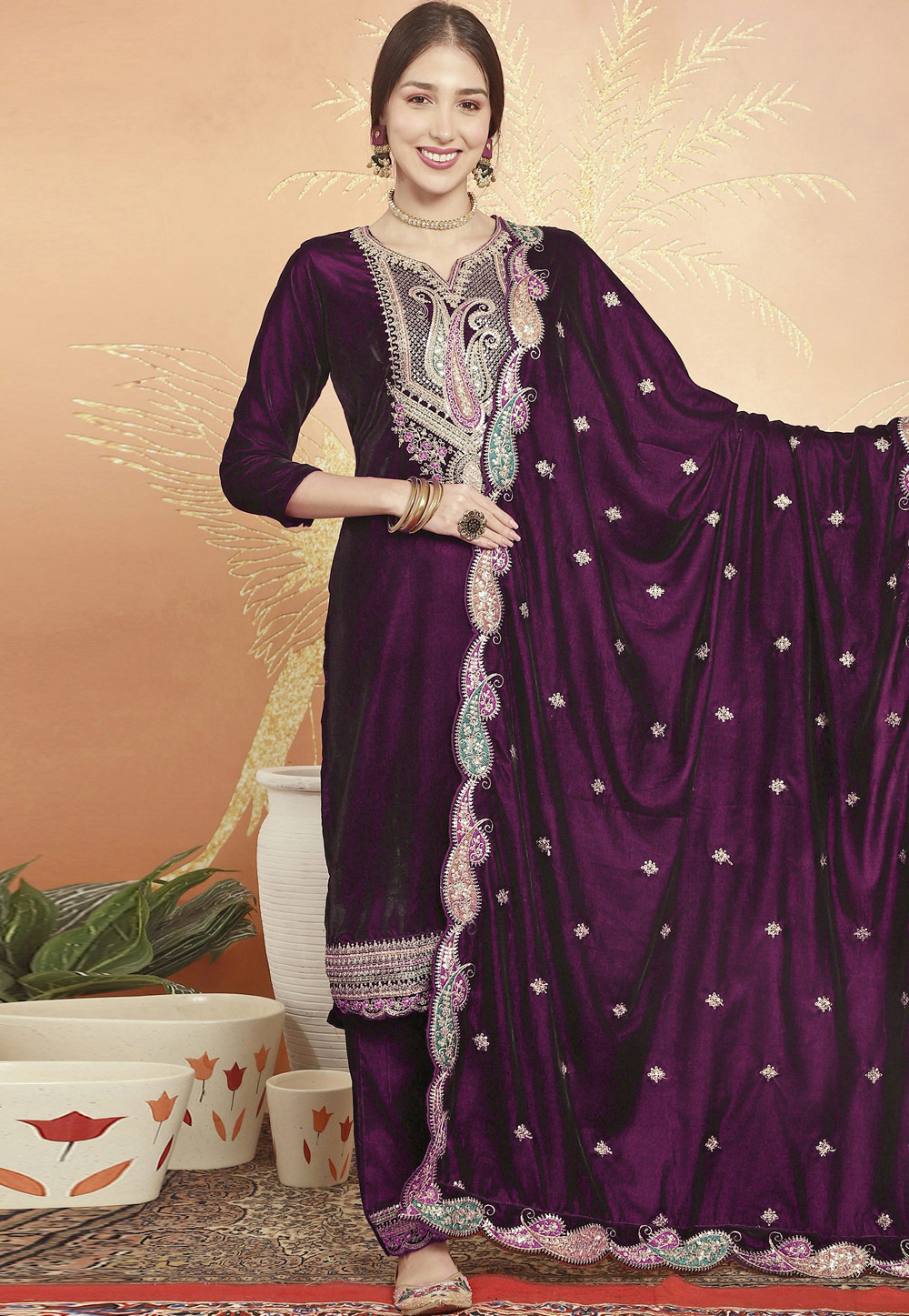 Purple Velvet Pakistani Suit 309921