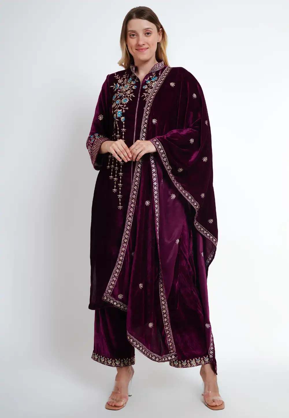 Purple Velvet Readymade Pakistani Suit 290043