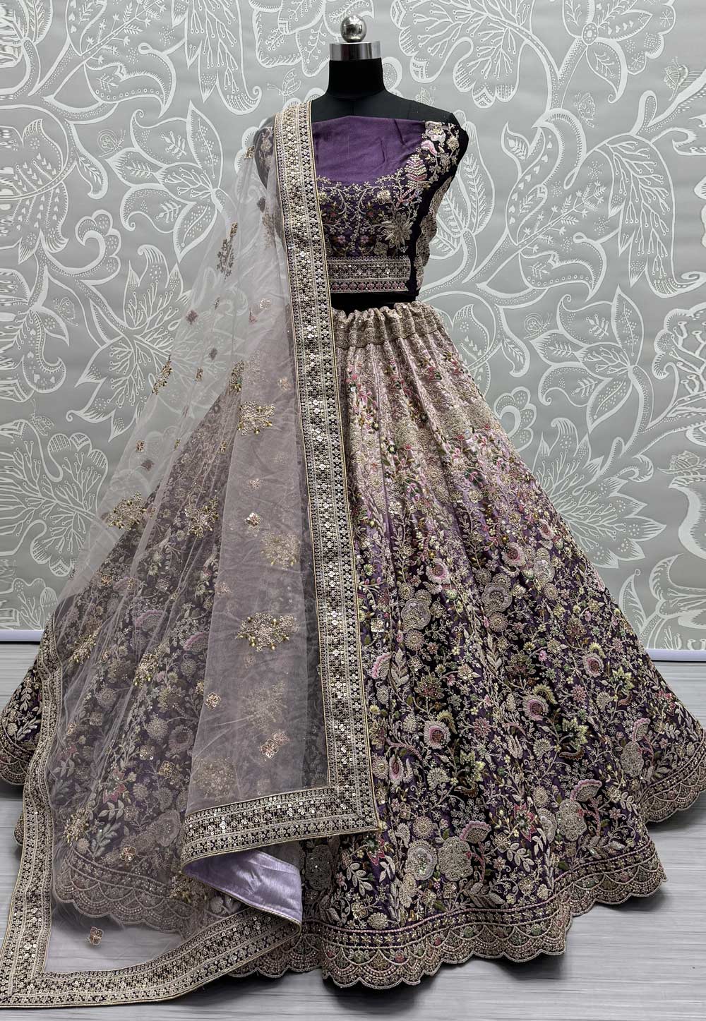 Purple Velvet Wedding Lehenga Choli 283242