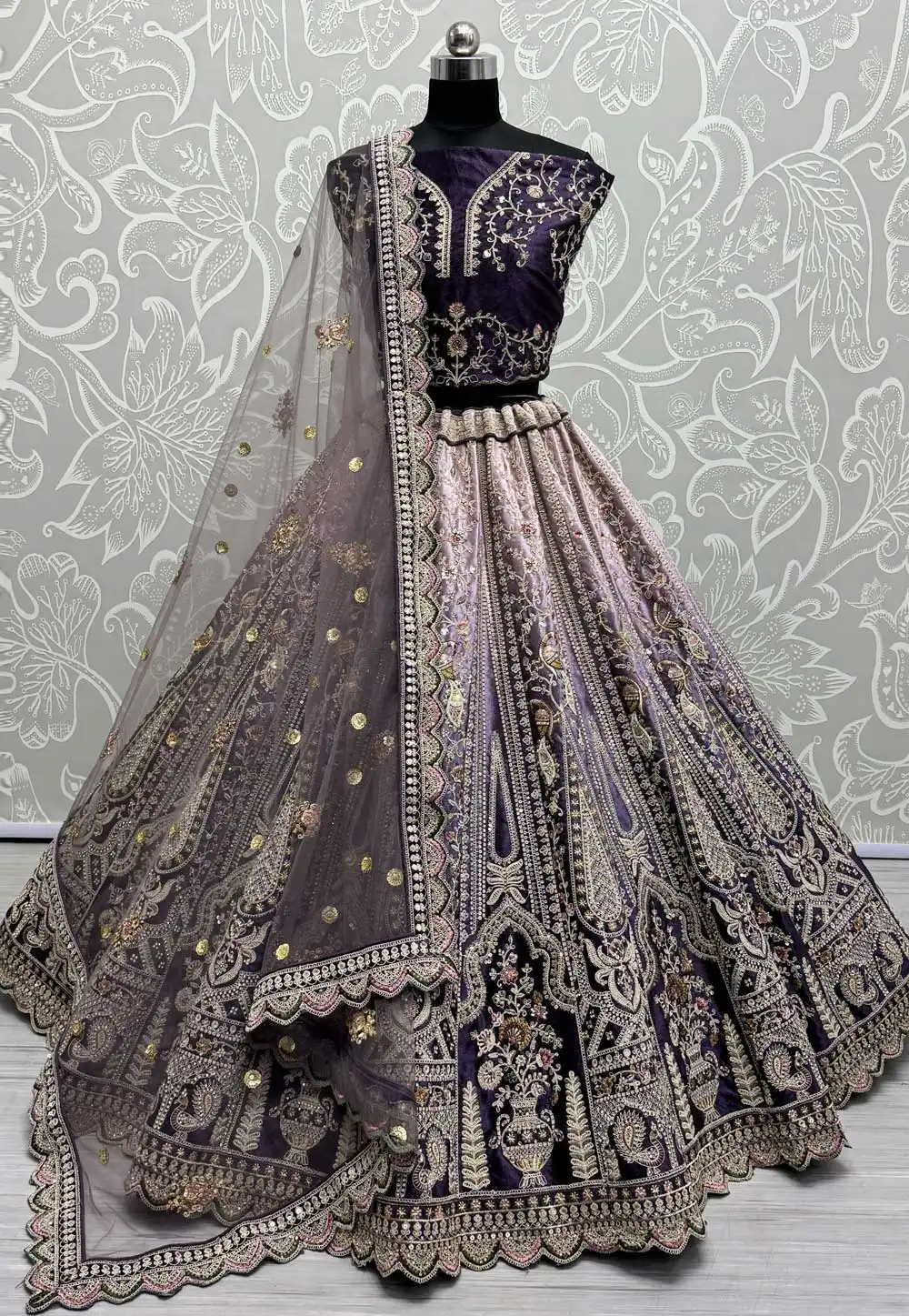 Purple Velvet Wedding Lehenga Choli 293700