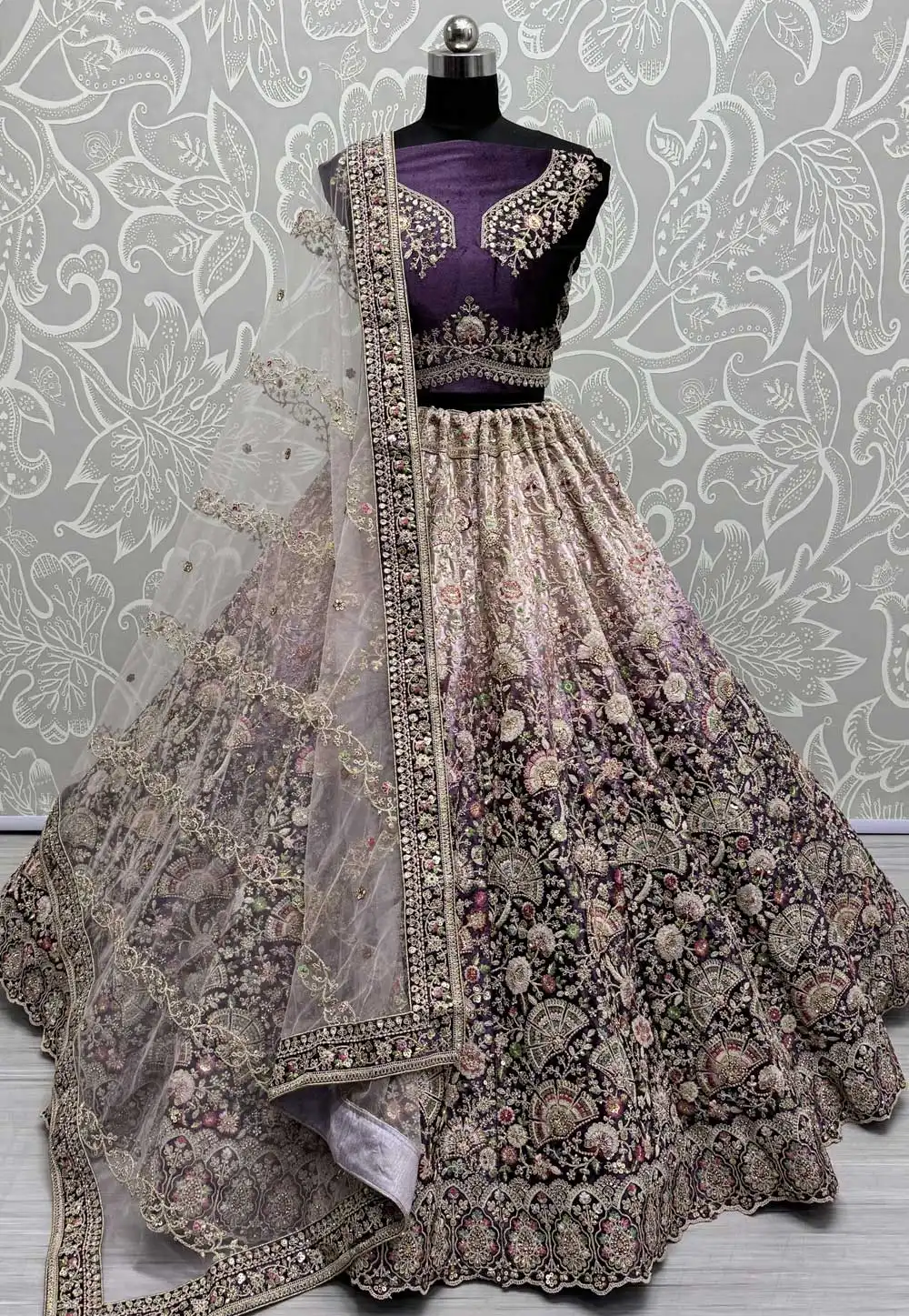 Purple Velvet Wedding Lehenga Choli 293717