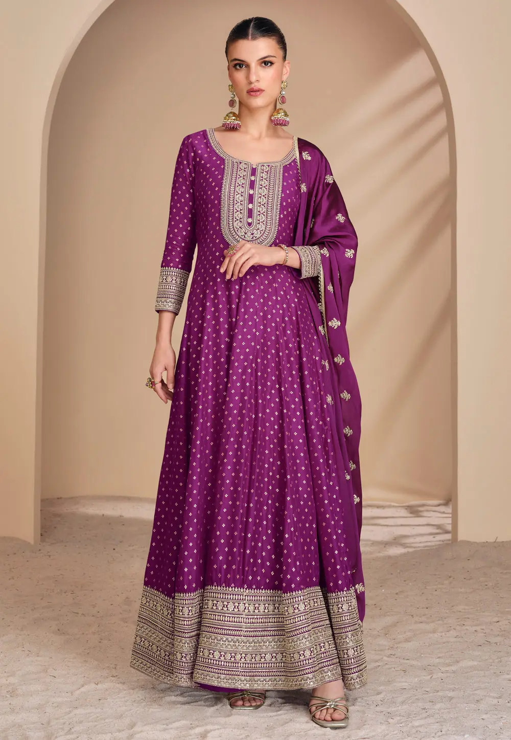 Purple Viscose Anarkali Suit 297285