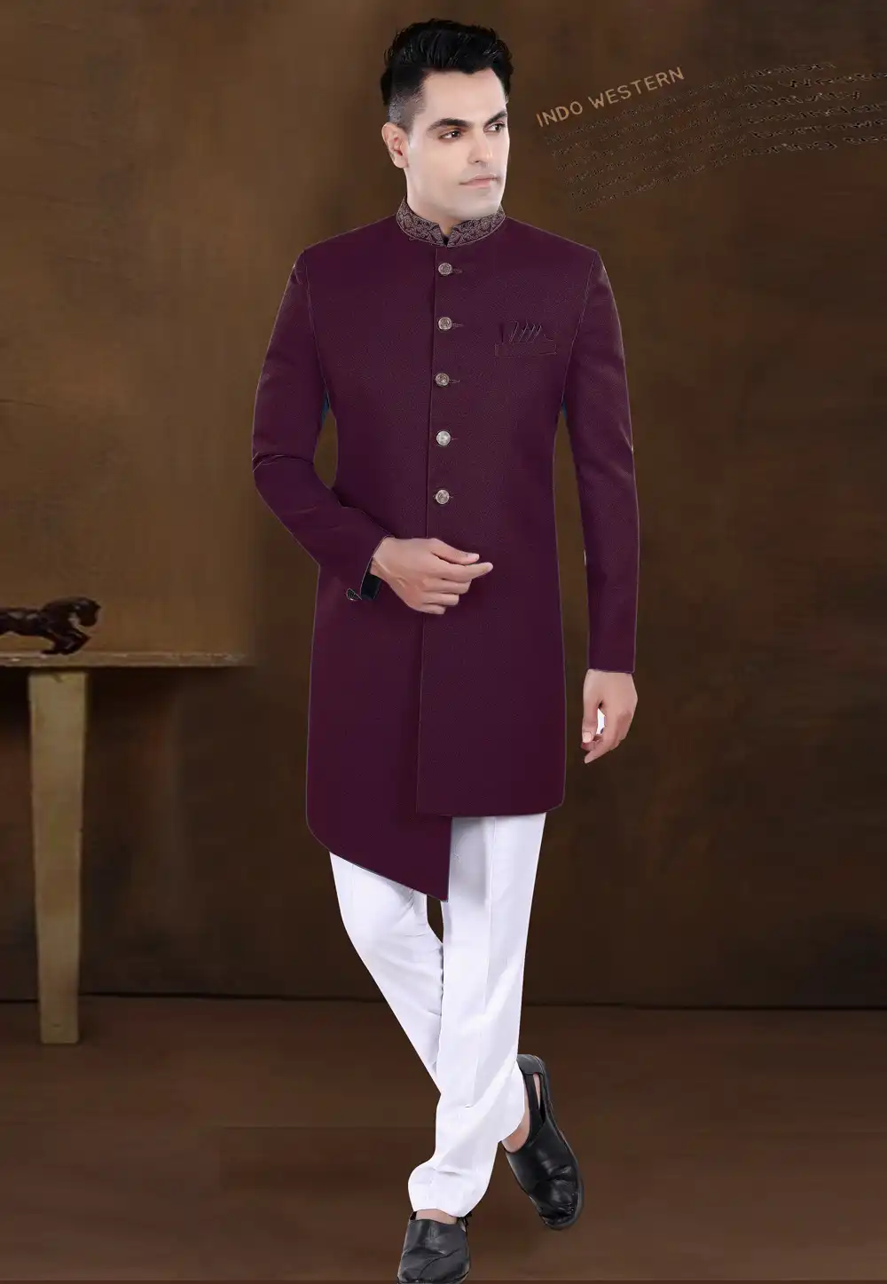 Purple Viscose Indo Western Sherwani 292227