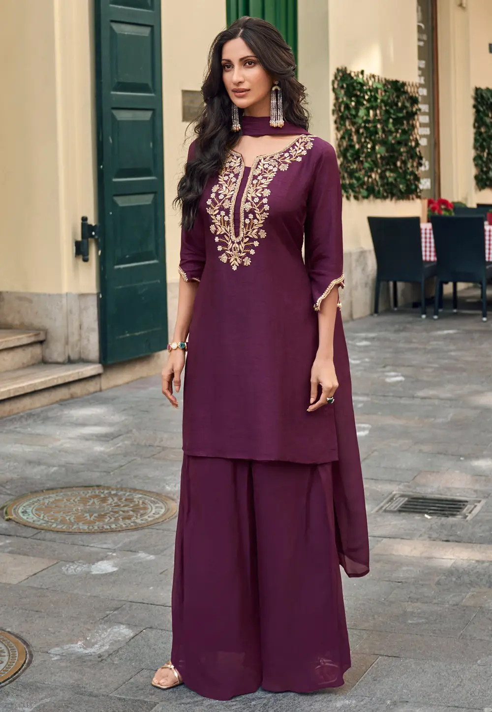 Purple Viscose Jacquard Pakistani Suit 297096