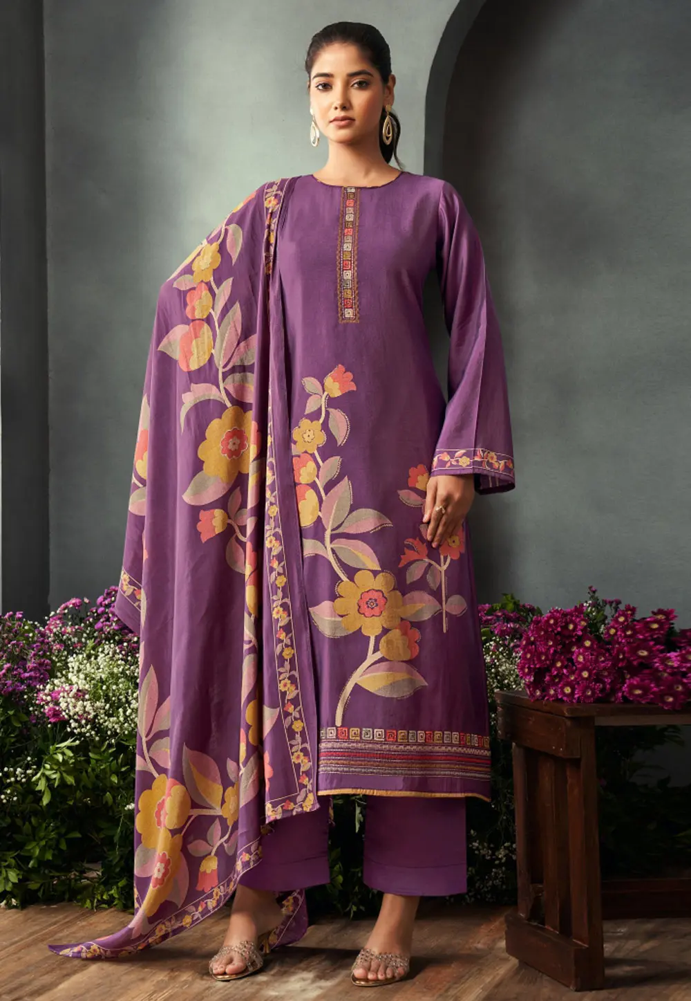 Purple Viscose Palazzo Suit 302335