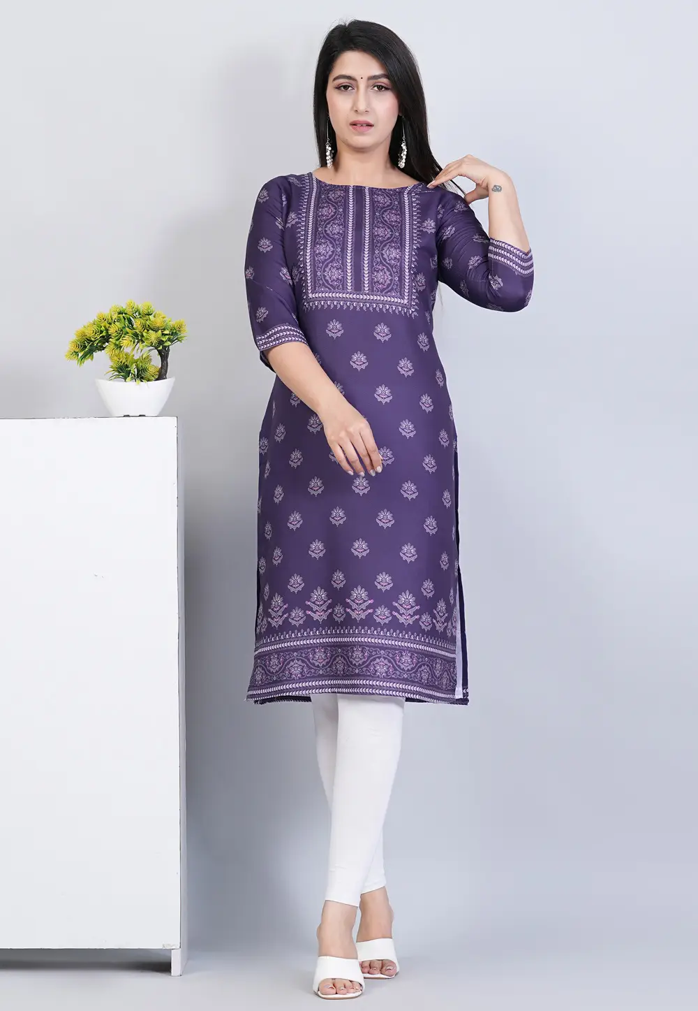 Purple Viscose Rayon Printed Kurti 296717