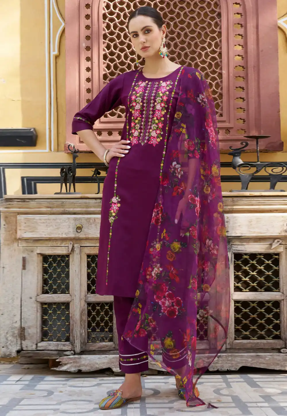 Purple Viscose Rayon Readymade Pakistani Suit 288512